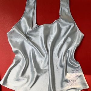 Cabernet Silver silky cami top white embroidery